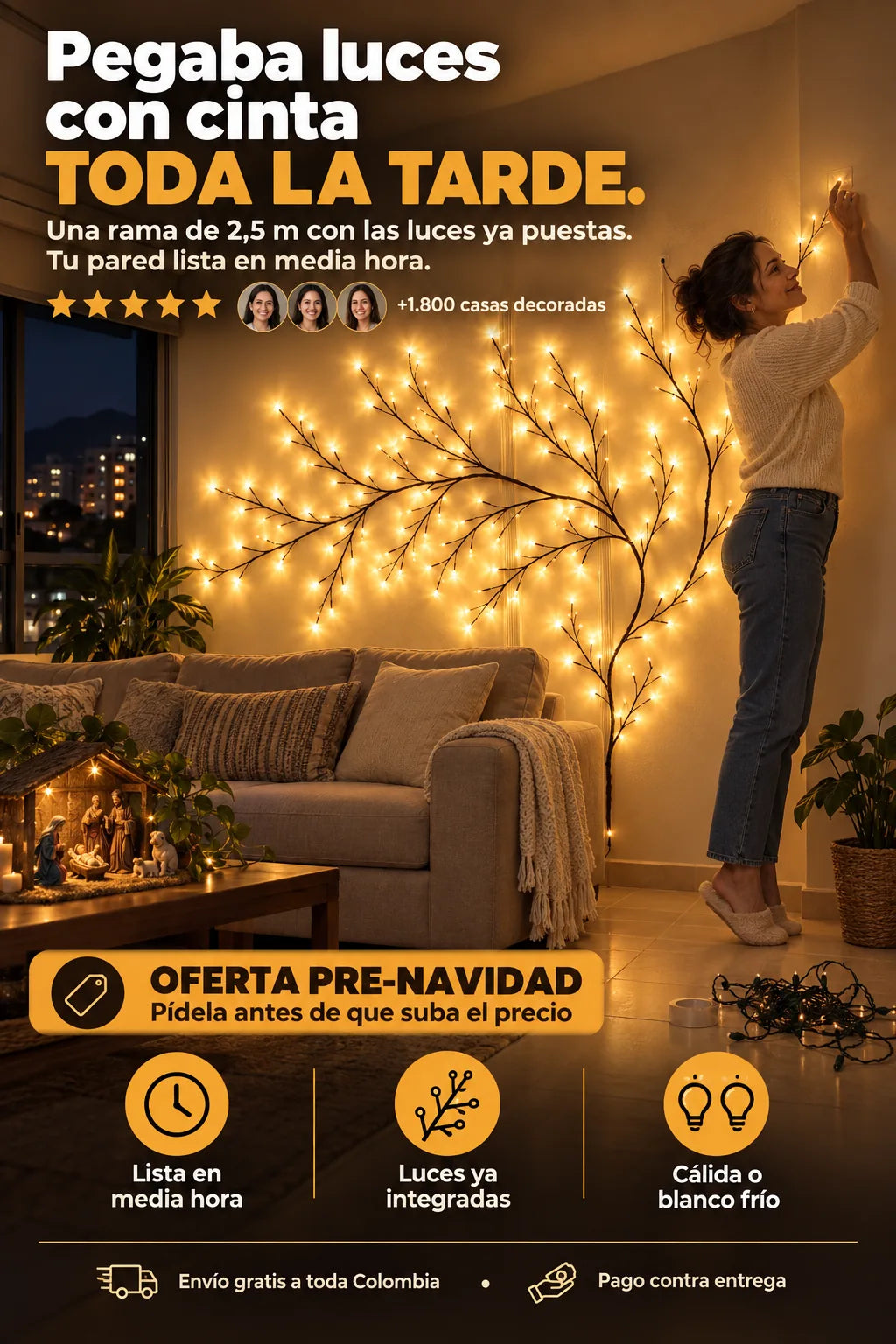Chamiza RamaLuz rama de luz LED 2,5 m — tu pared lista en media hora