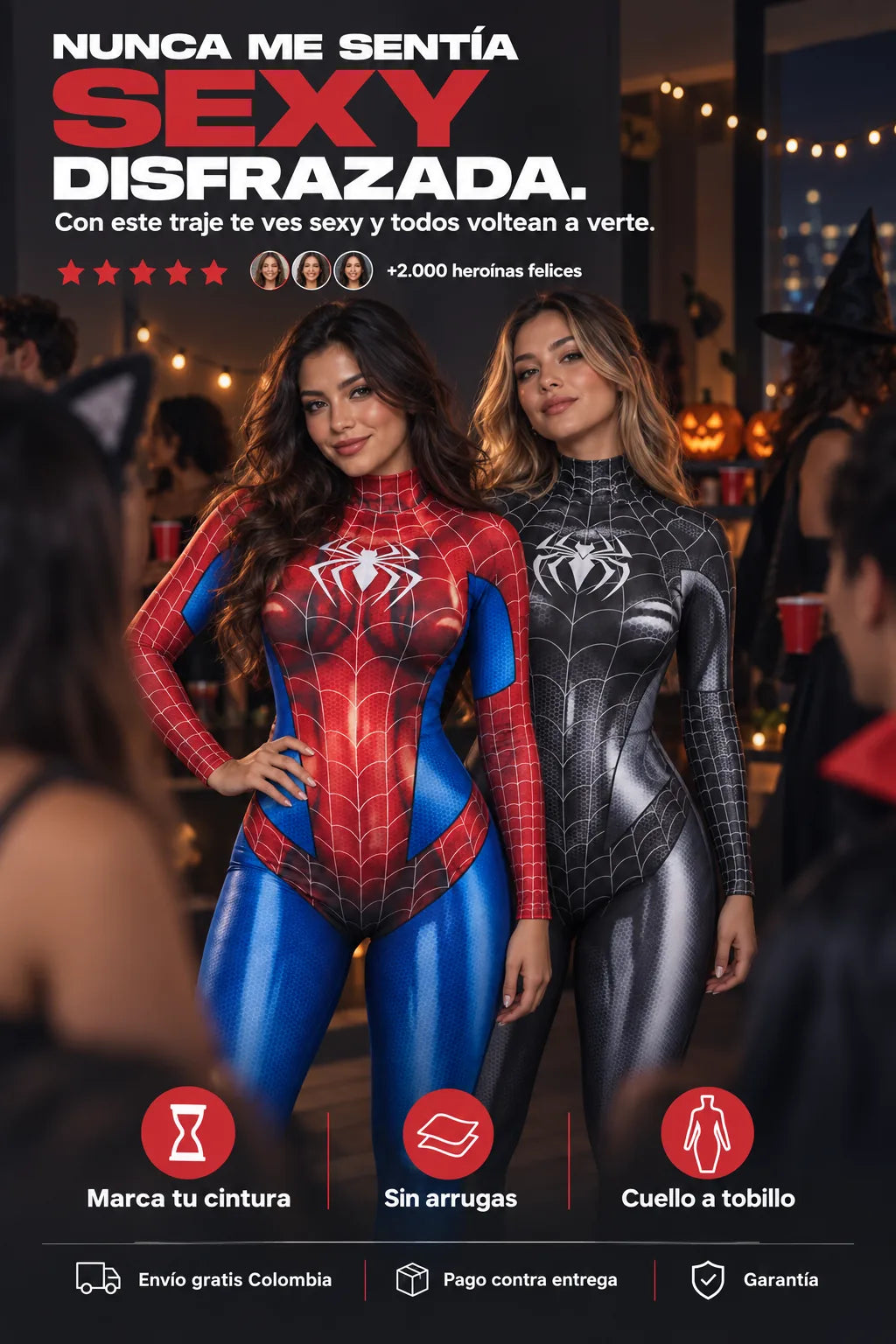 SpiderGirl traje de heroína 3D — rojo y negro